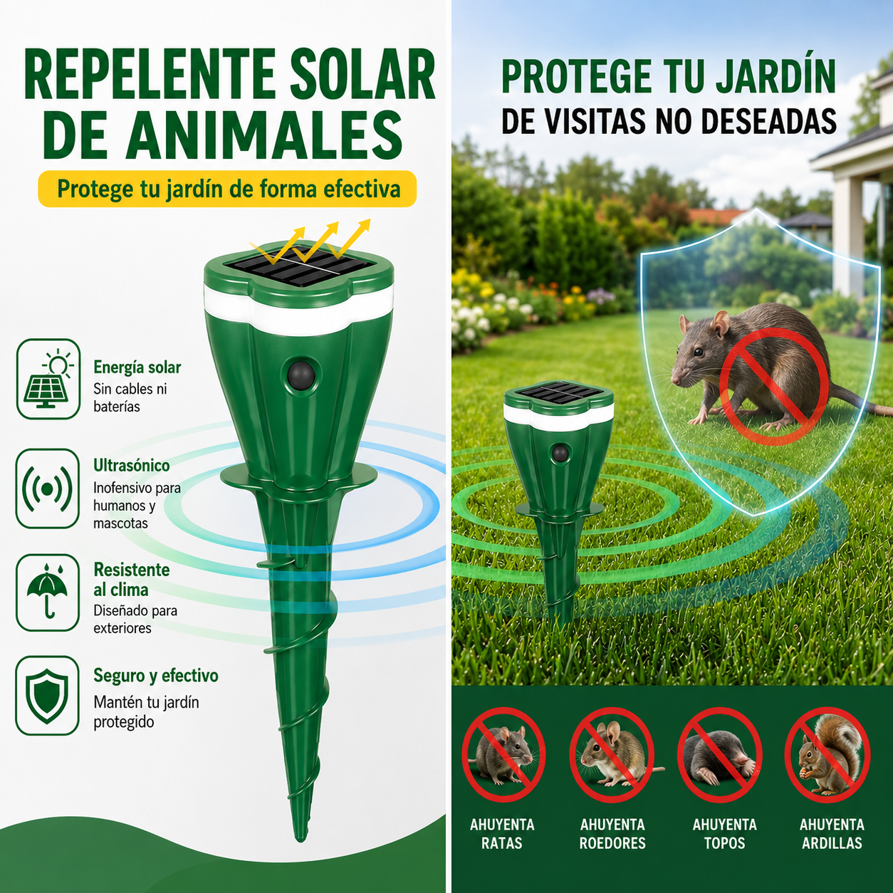 SolarGuard™ | Protector ultrasónico para jardín